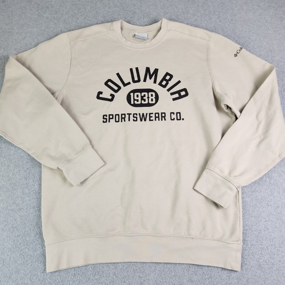 Columbia‎ Sweatshirt Mens Medium Cream Fleece Lined Soft Warm Stretch Crewneck